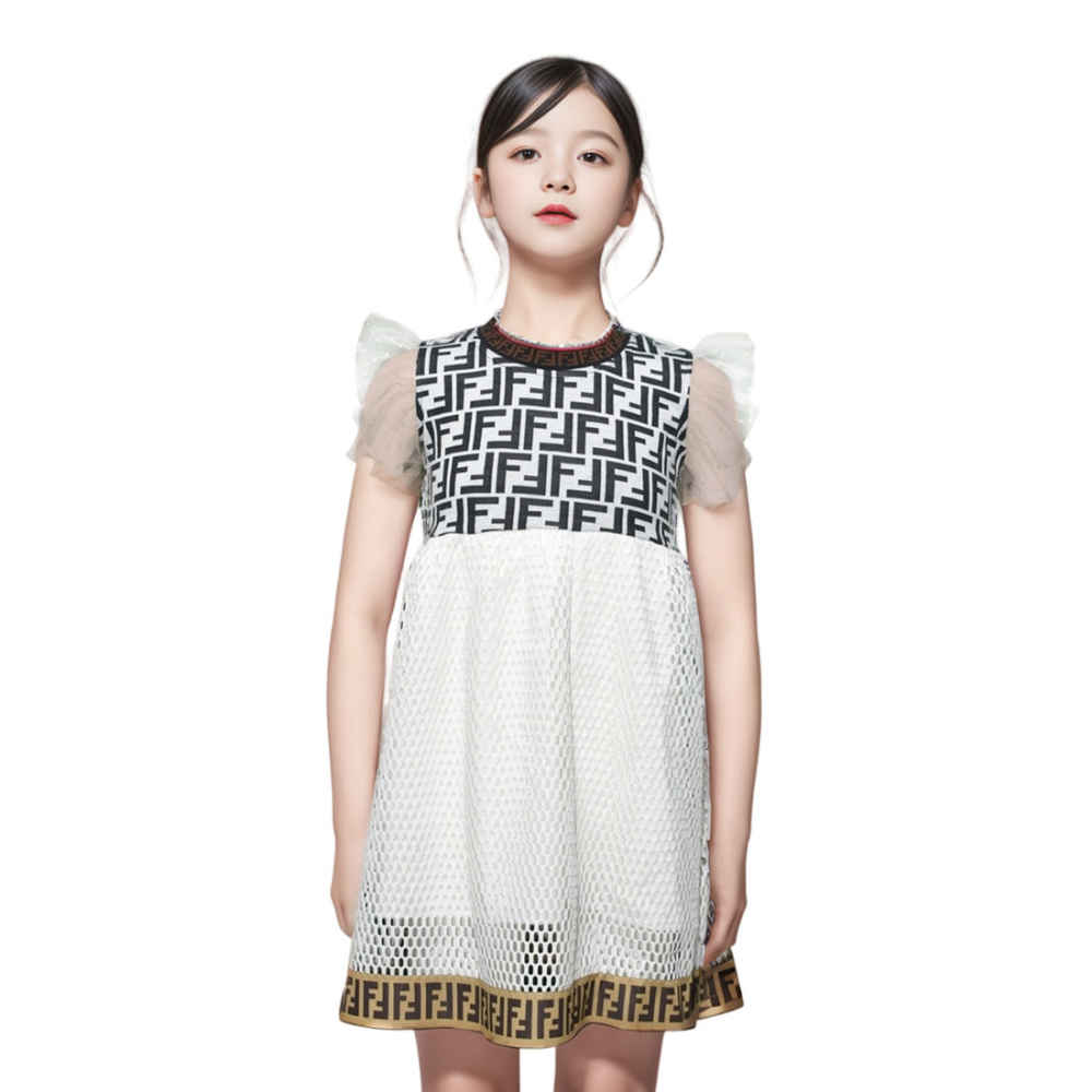 Fendi Black logo Print Premium Girls Dress-thumb-0