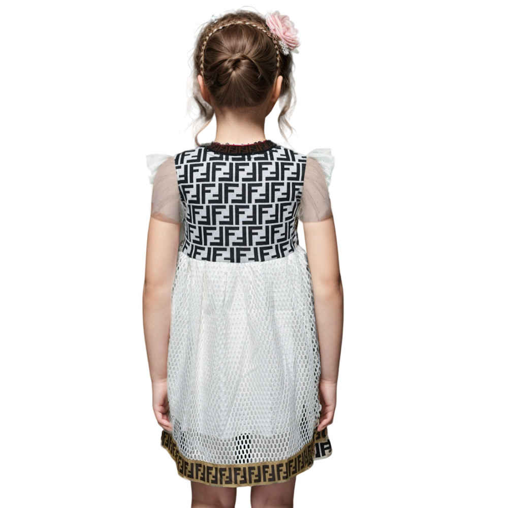 Fendi Black logo Print Premium Girls Dress-thumb-1