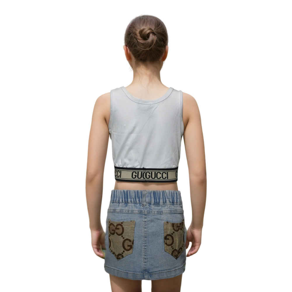 Gucci White Embossed Logo Premium Girls Co-ord Set-1