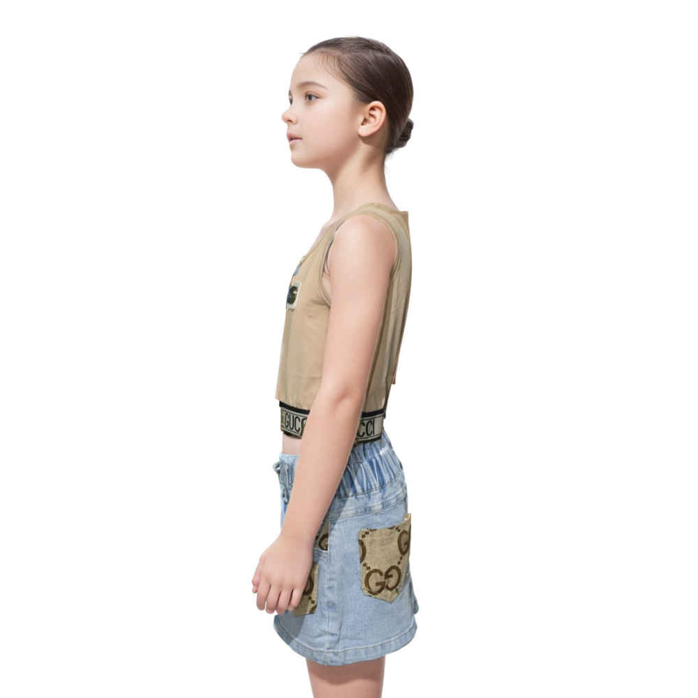 Gucci Brown Embossed Logo Premium Girls Co-ord Set-thumb-2