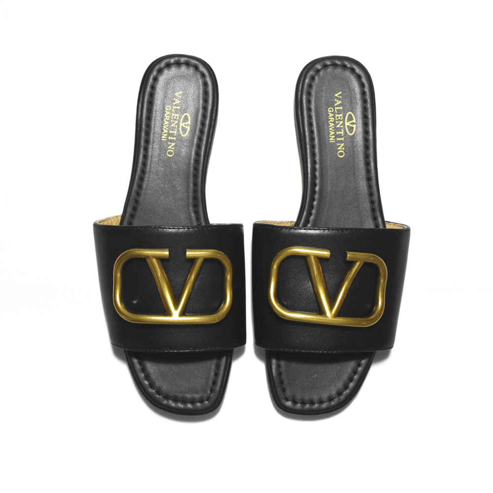 Valentino Black Premium Quality Women's Flat Sandals-5