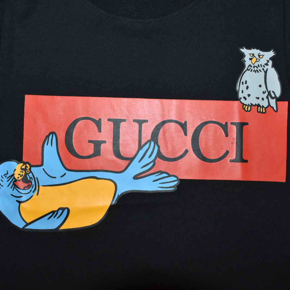 Gucci Logo Print Black Premium Kids T-shirt-thumb-3