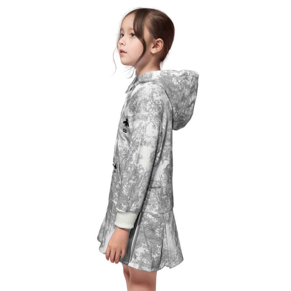 Dior Bee Embroidery Black & White Premium Girls Dress-thumb-2