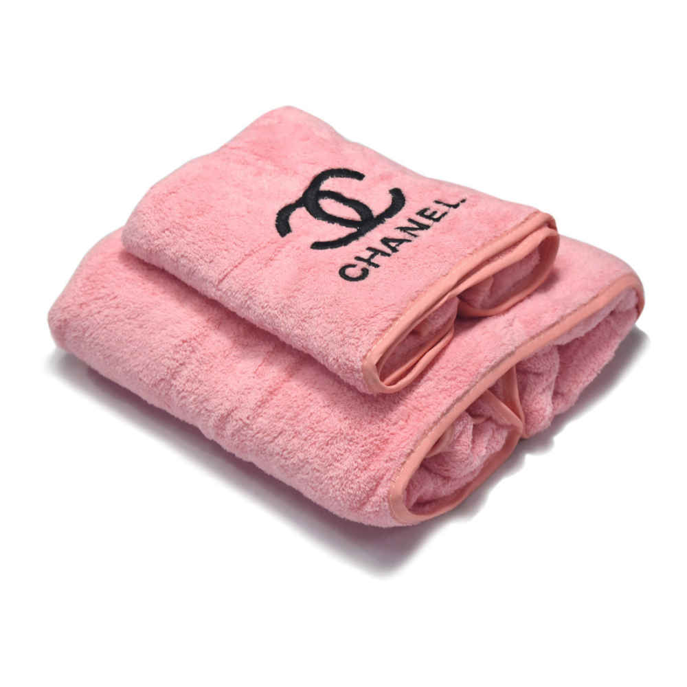 Chanel Embroidery Logo Pink Premium Towels - Set of 2-thumb-0