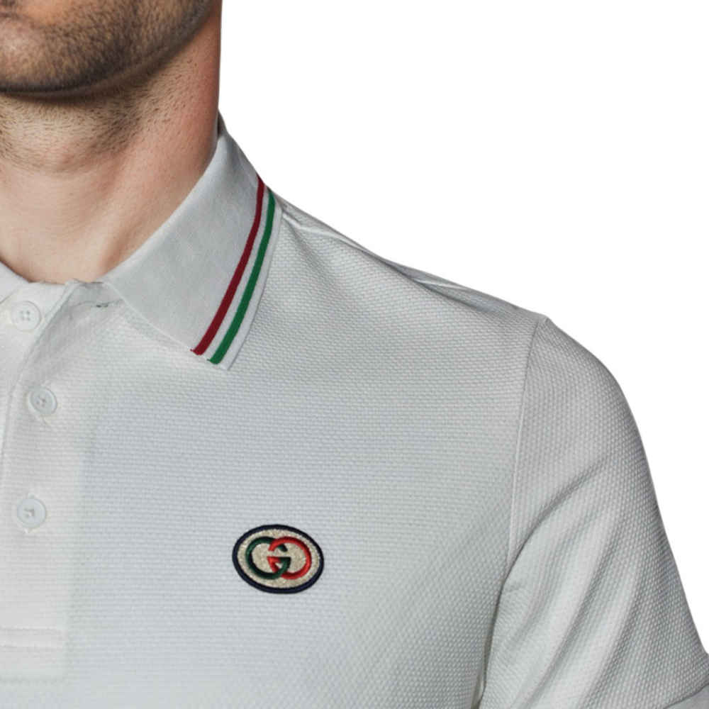 Gucci White Premium logo Embroidered T-shirt-4