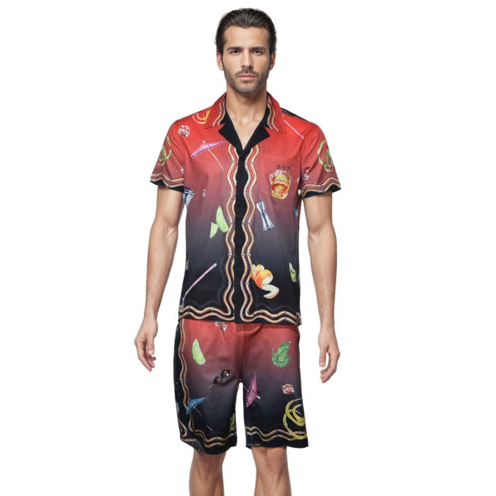Casablanca Paris Sunset Print Red Mens Shirt & Shorts Combo-thumb-0