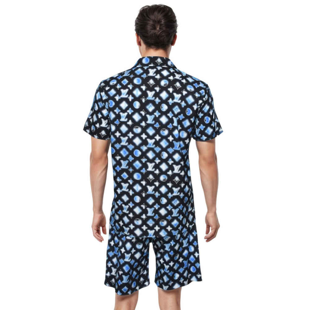 Louis Vuitton Striped Monogram Blue Print Shirt & Shorts Combo-2