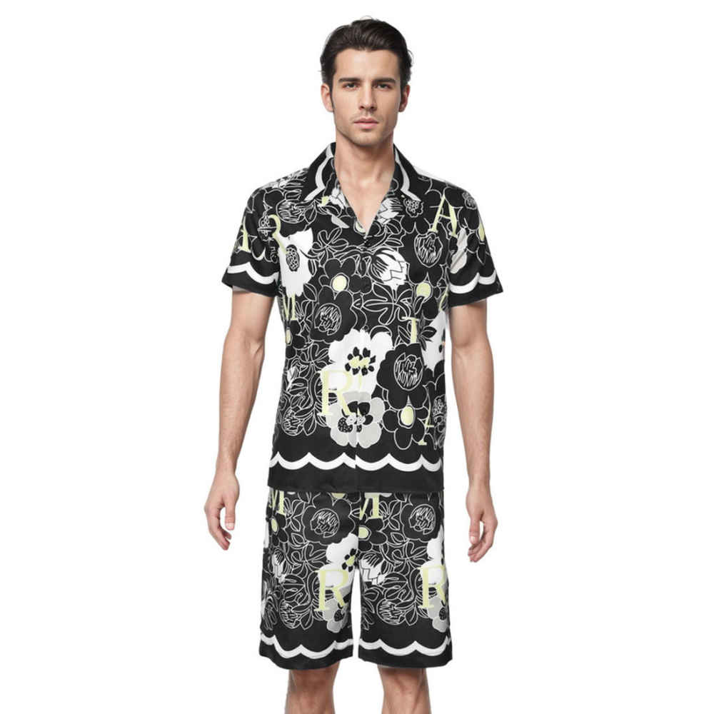 Amiri Black Floral Premium Mens Shirt & Shorts Combo-thumb-0