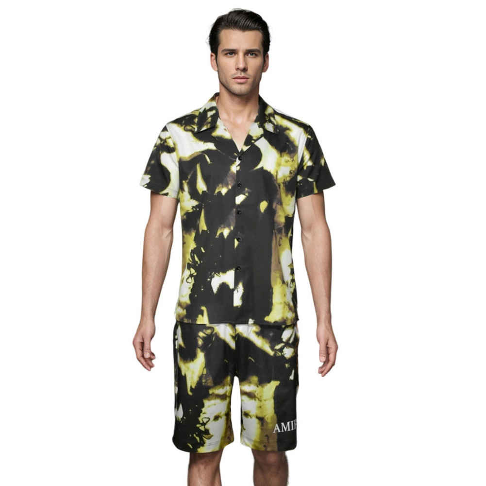 Amiri Premium Quality Mens Short Sleeve Shirt & Shorts Combo-thumb-0