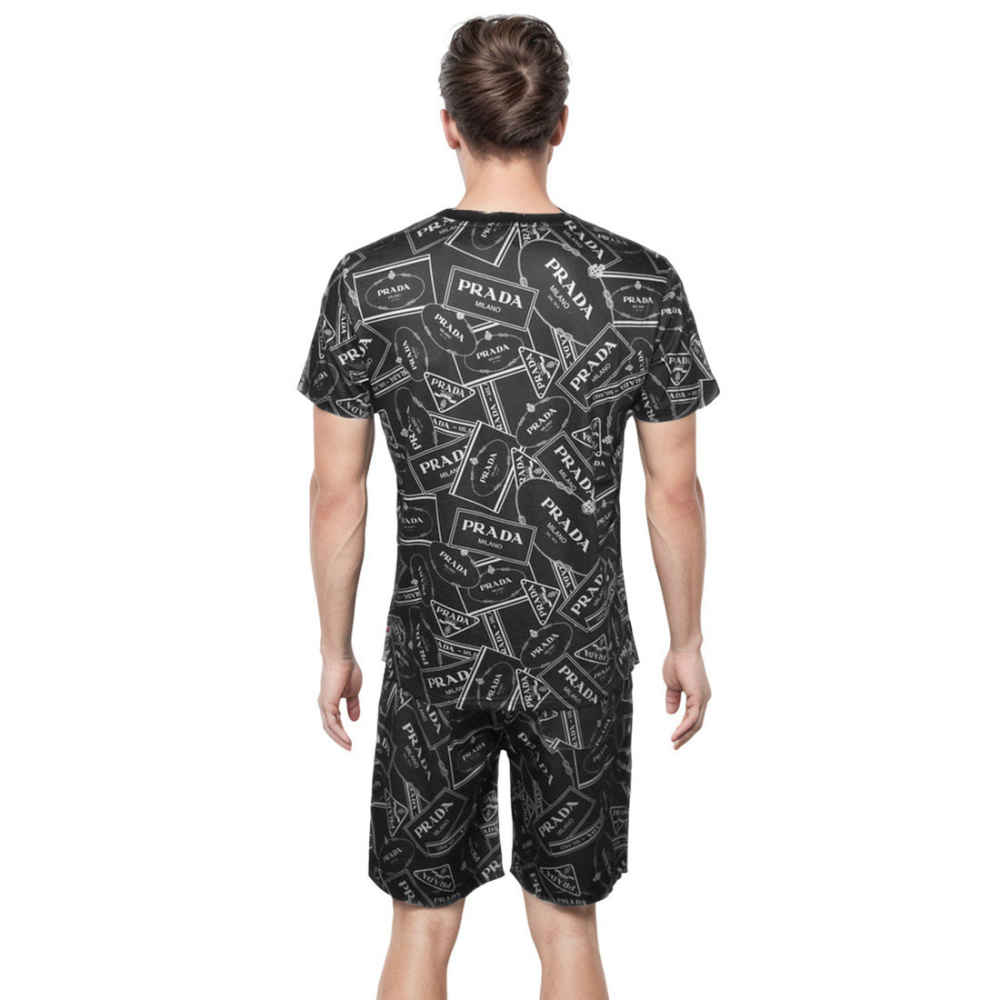Prada Black Premium Quality Short Sleeve Shirt & Shorts Combo-1