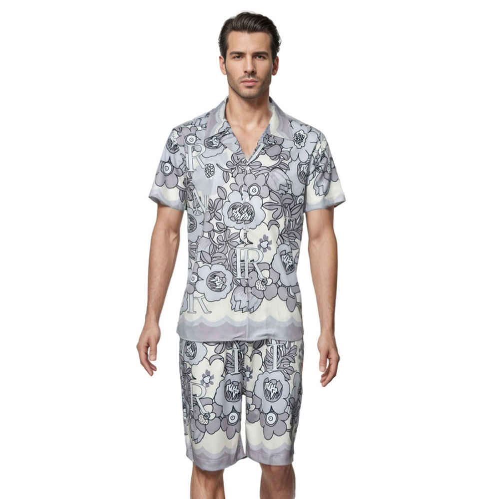 Amiri Grey Floral Premium Mens Shirt & Shorts Combo-thumb-0