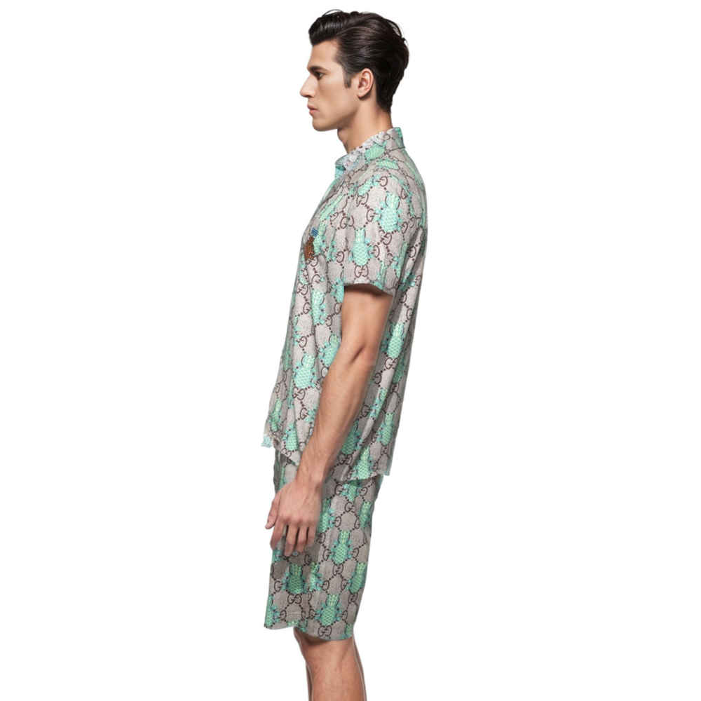 Gucci Pineapple Green GG print Bowling Shirt & Shorts Combo-thumb-2