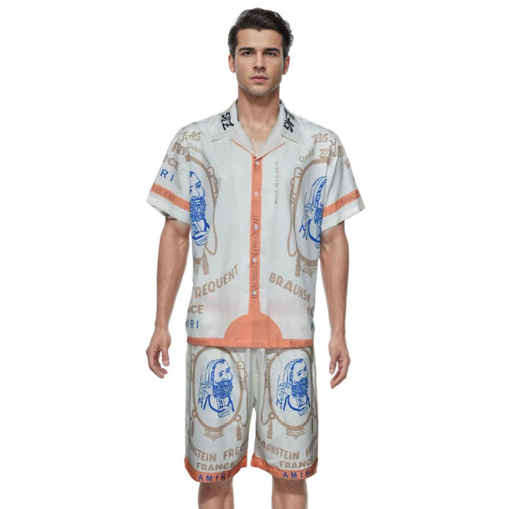 Amiri Zig Zag Print Silk Bowling Shirt & Shorts Combo-thumb-0