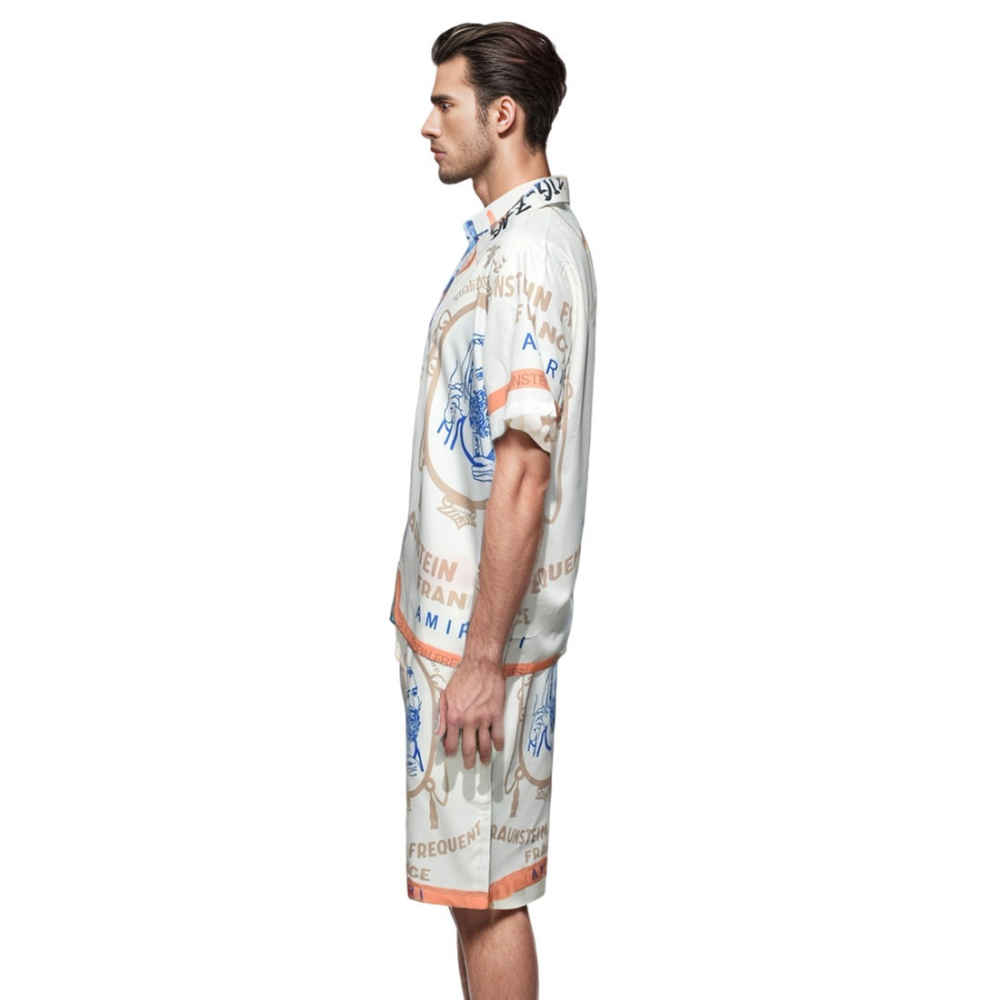 Amiri Zig Zag Print Silk Bowling Shirt & Shorts Combo-thumb-2