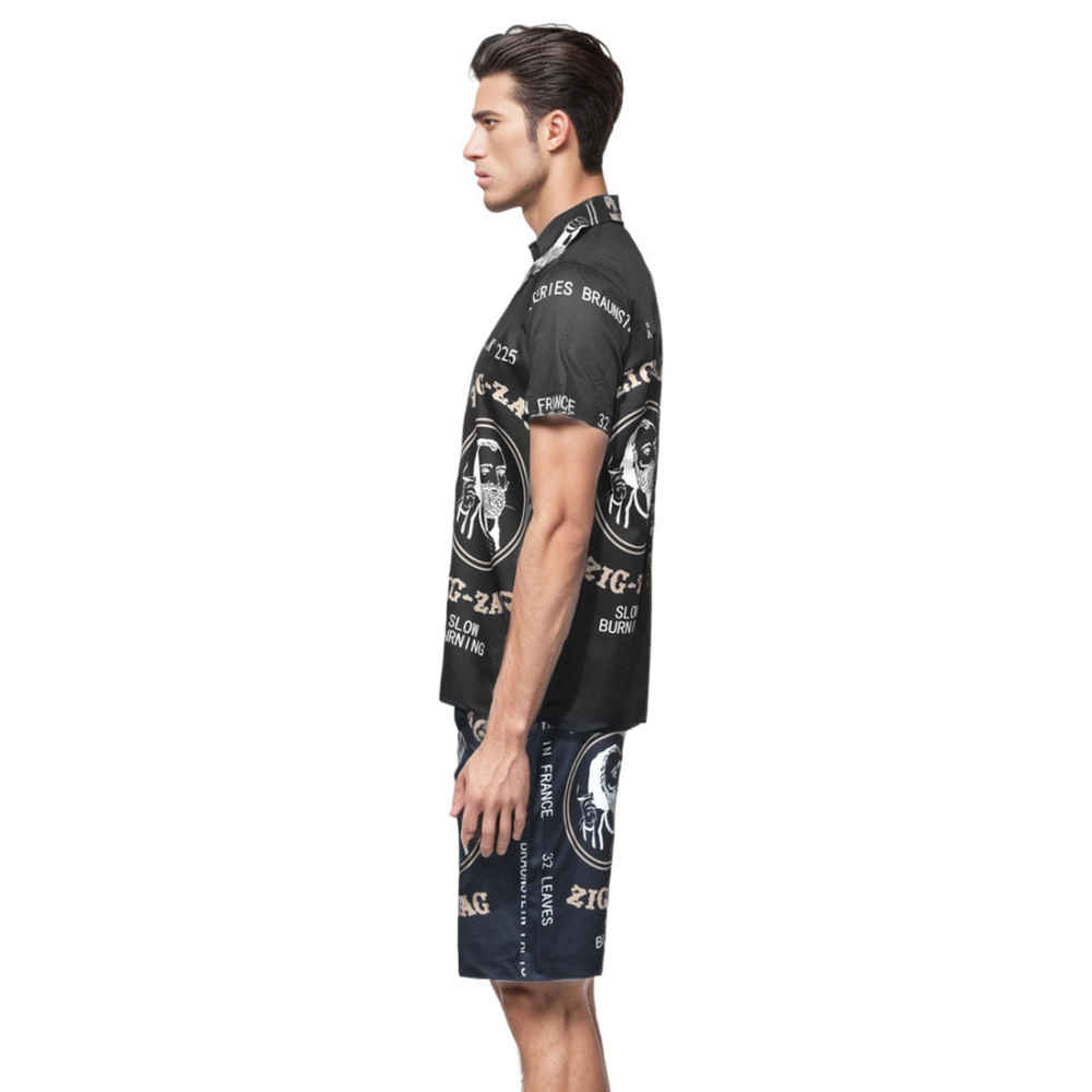 Amiri Zig Zag Print Black Silk Bowling Shirt & Shorts Combo-2