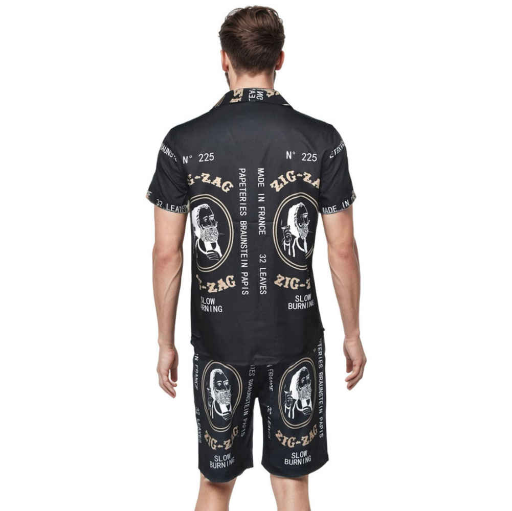 Amiri Zig Zag Print Black Silk Bowling Shirt & Shorts Combo-1