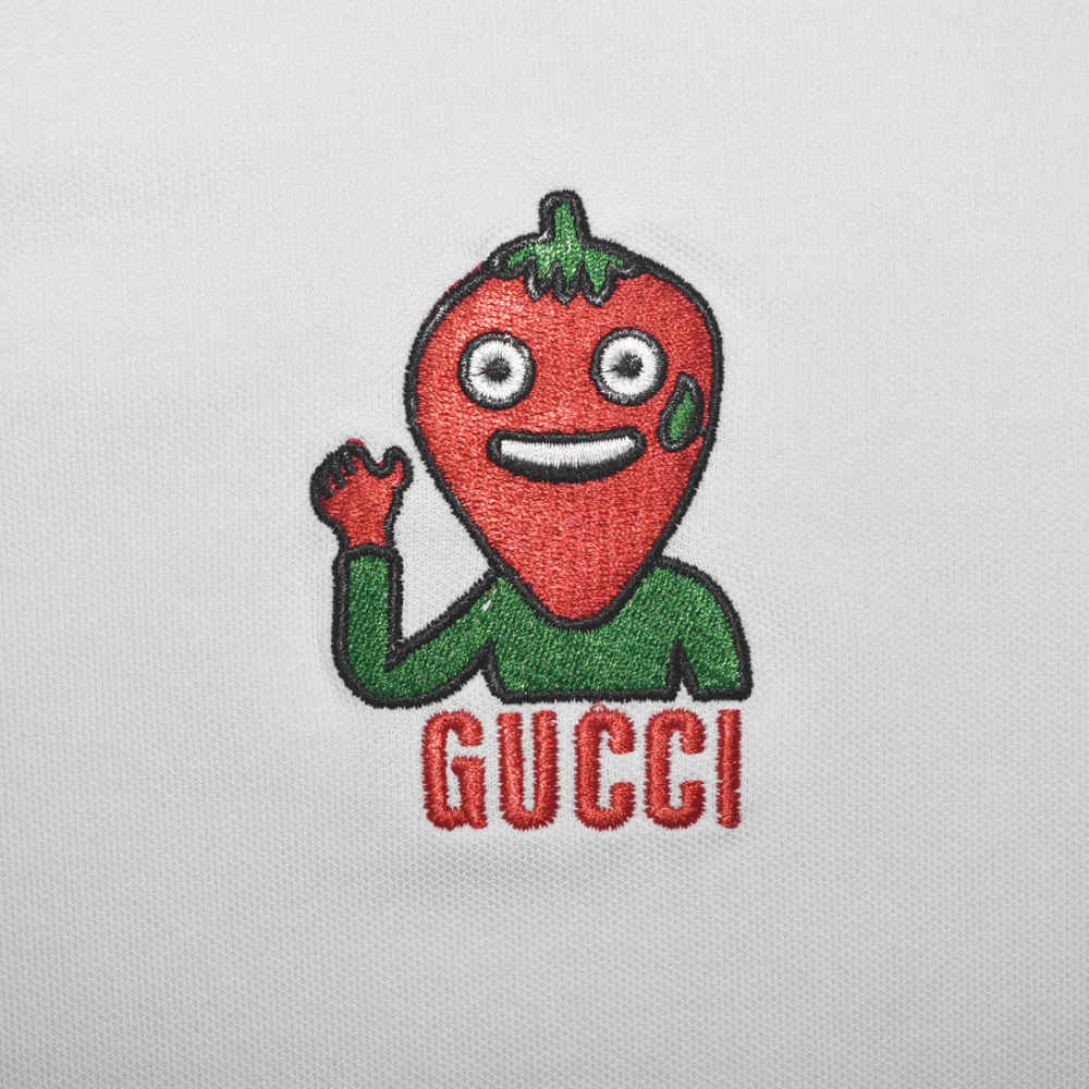 Gucci Strawberry Embroidered White Polo T-shirt-3