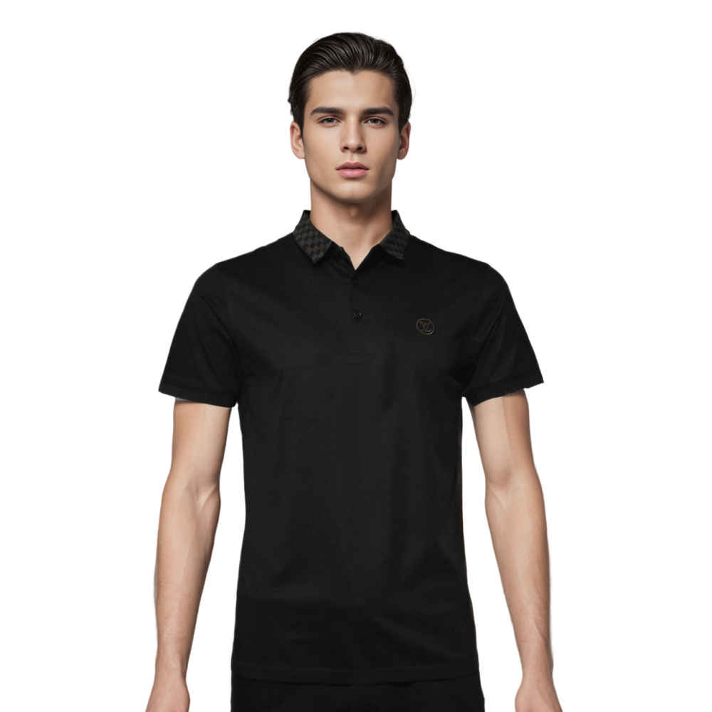 Louis Vuitton Logo Print Black Premium Quality Polo Tees-thumb-0
