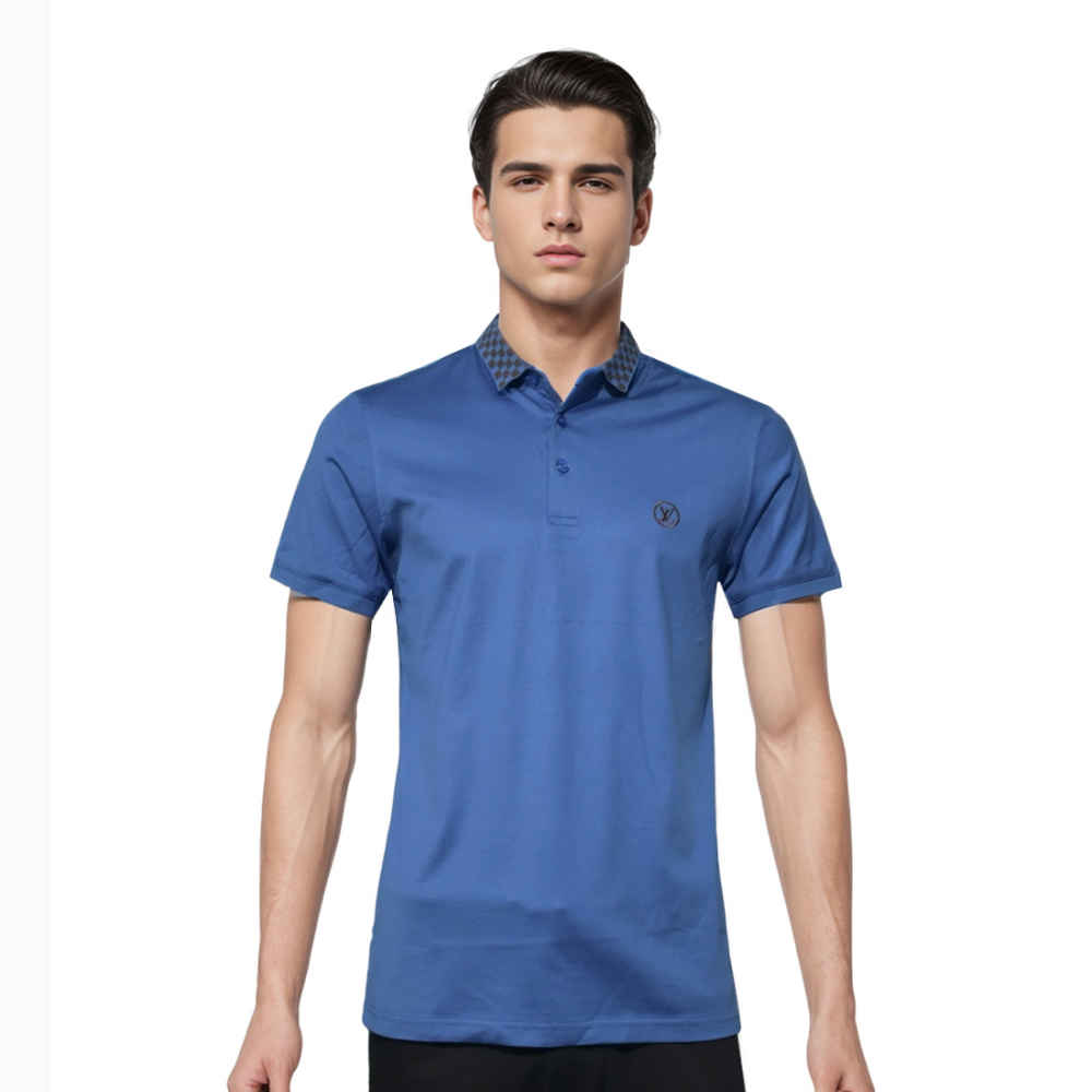 Louis Vuitton Logo Print Blue Premium Quality Polo Tees-thumb-0