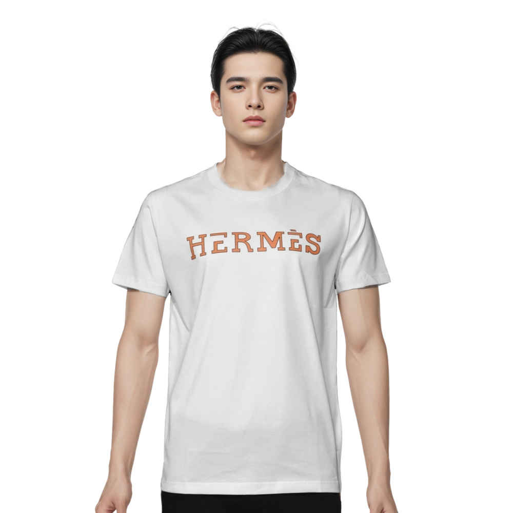 Hermes Paris White Round Neck Premium T-shirt-thumb-0