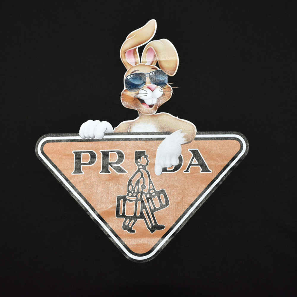 Prada Black Logo Attach Bunny Print Premium T-shirt-3