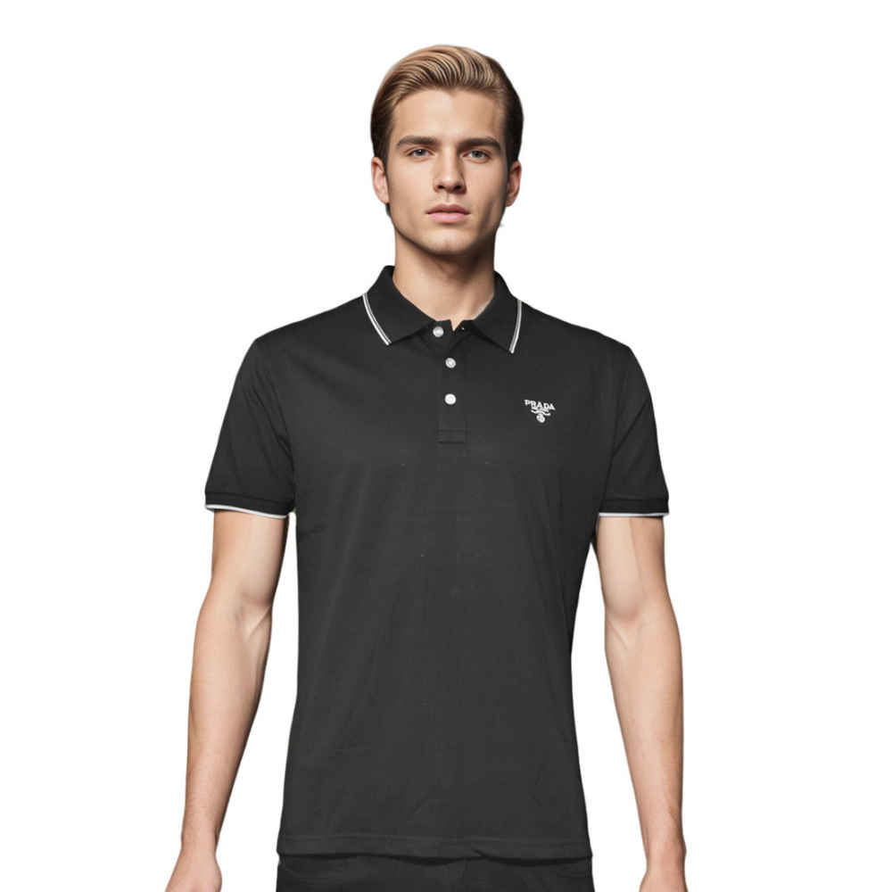 Prada Black Embroidery Logo Premium Polo T-shirt-thumb-0
