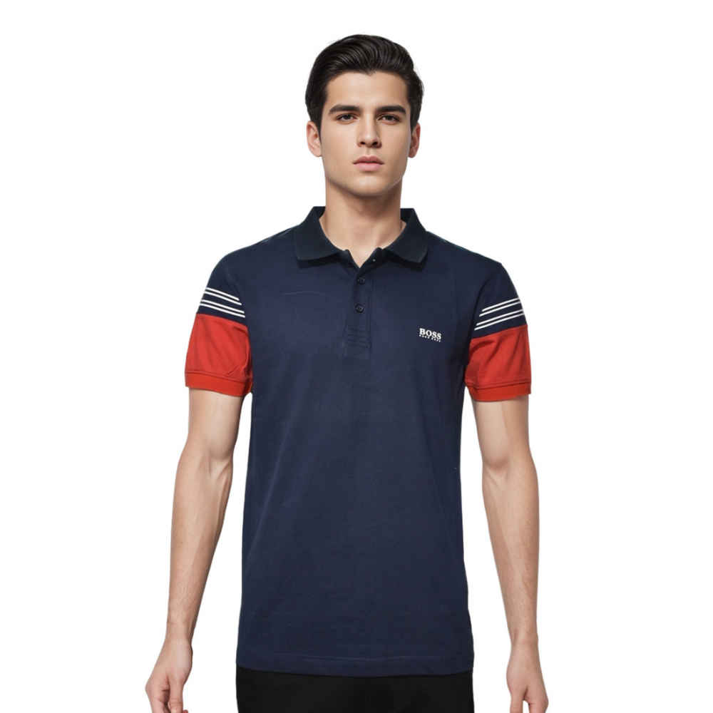 BOSS Navy Blue Embroidery Logo Premium Luxury Polo T-shirt-thumb-0