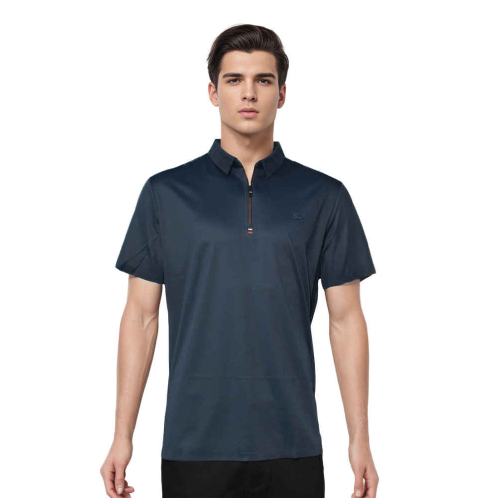 Burberry Embossed Logo Navy Blue Premium Quality Polo T-shirt-thumb-0