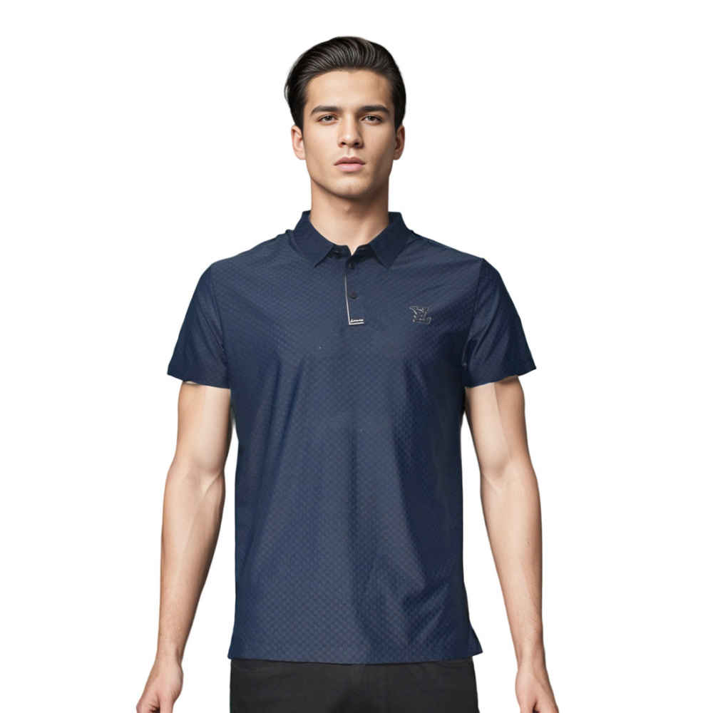 Louis Vuitton Blue Embroidery Logo Premium Polo T-shirt-thumb-0