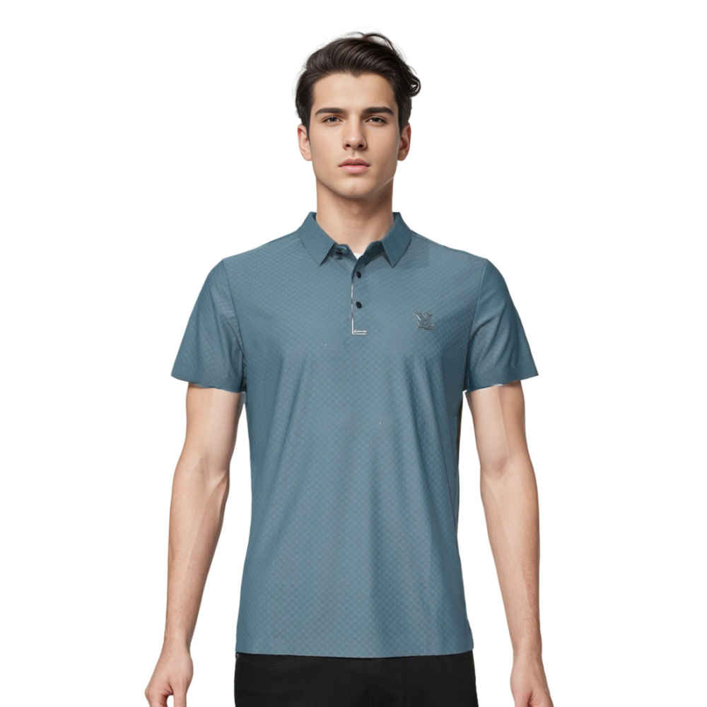 Louis Vuitton Teal Blue Embroidery Logo Premium Polo T-shirt-thumb-0
