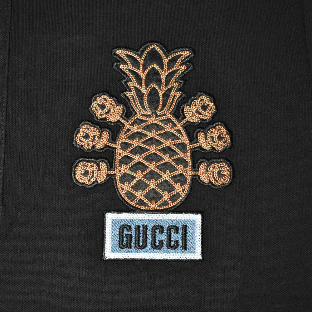 Gucci Pineapple Print Black Premium Polo T-shirt-thumb-3