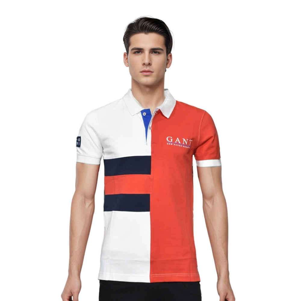 GANT White & Red Mens Sailing Pique Polo T-shirt-thumb-0