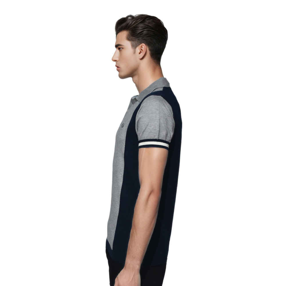 Fred Perry Grey Side-Panel Flannel Neck Polo T-shirt-2