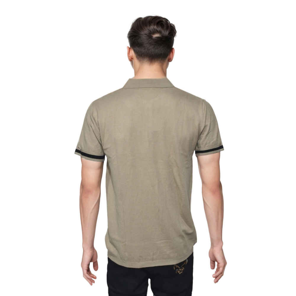 Fred Perry Brown Side-Panel Flannel Neck Polo T-shirt-1