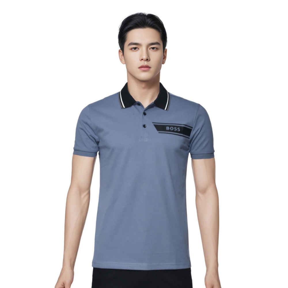 Boss Embossed Logo Blue Premium Quality T-shirt-thumb-0