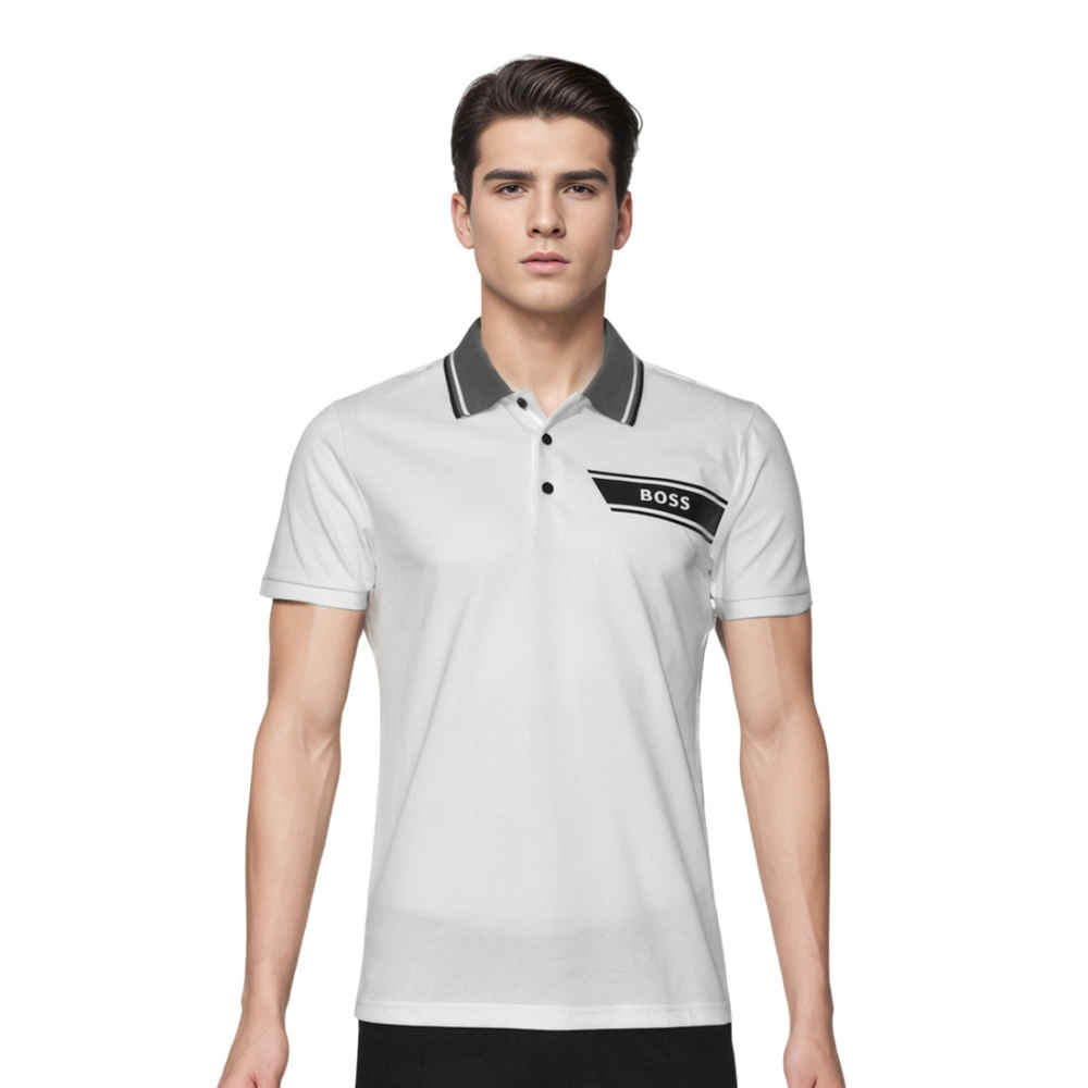 Boss Embossed Logo White Premium Quality T-shirt-thumb-0