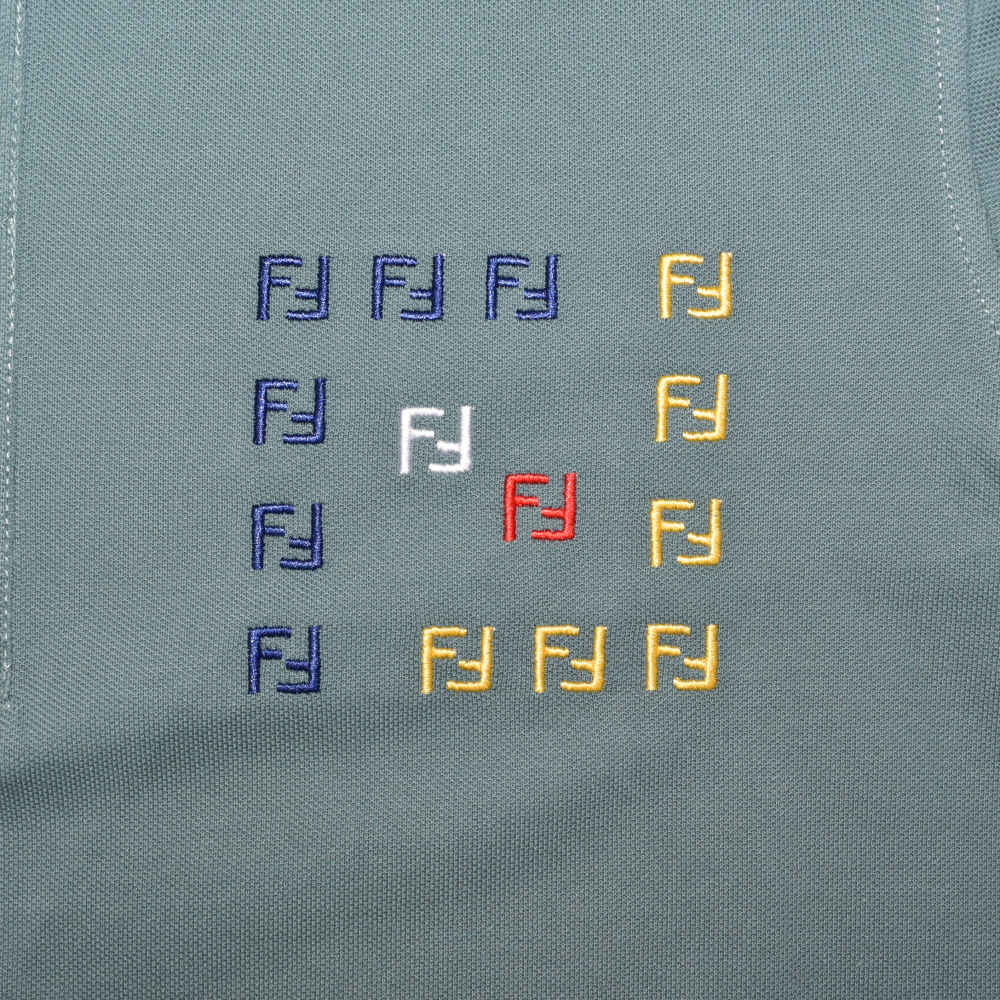 Fendi Embroidered logo Teal Blue Premium Quality T-shirt-3