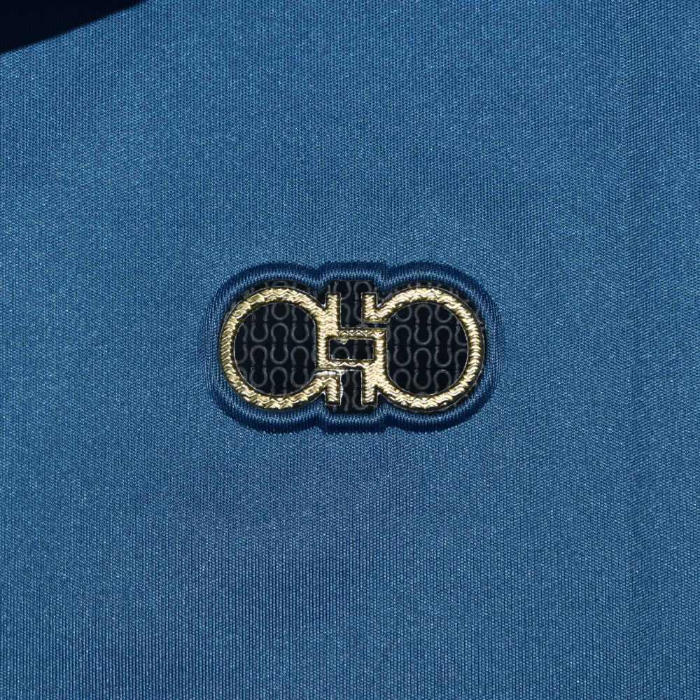 Ferragamo Blue Embossed Logo Premium Polo T-shirt-thumb-3