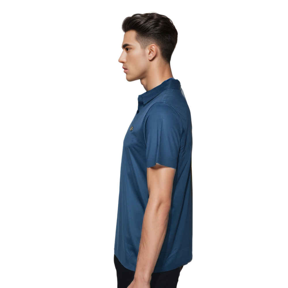 Ferragamo Blue Embossed Logo Premium Polo T-shirt-thumb-2