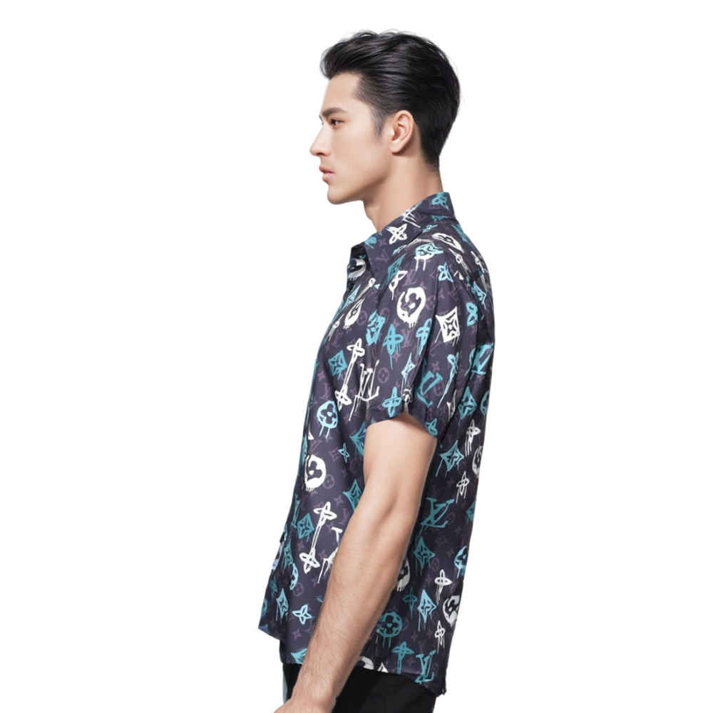 Louis Vuitton Sky Blue & Black Premium Quality Half Sleeve Shirt-2