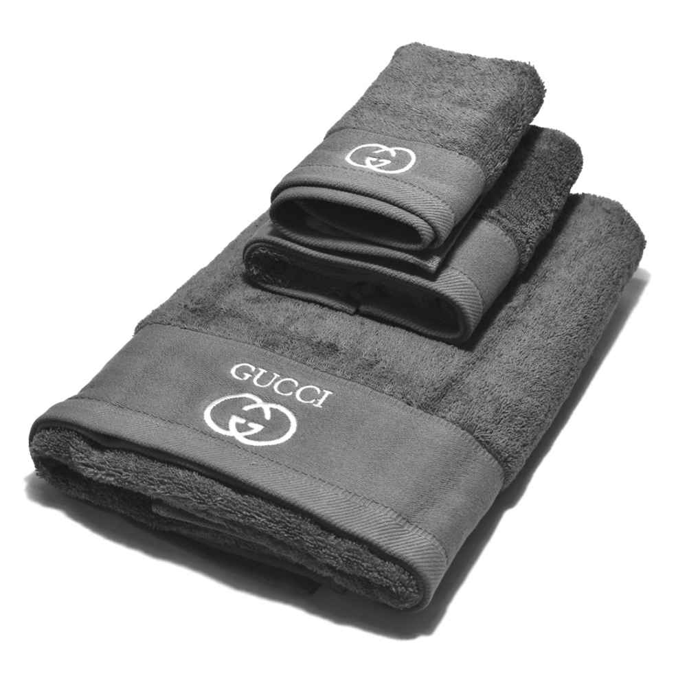 Gucci Embroidered Grey Premium Quality Towel - Set of 3-thumb-0