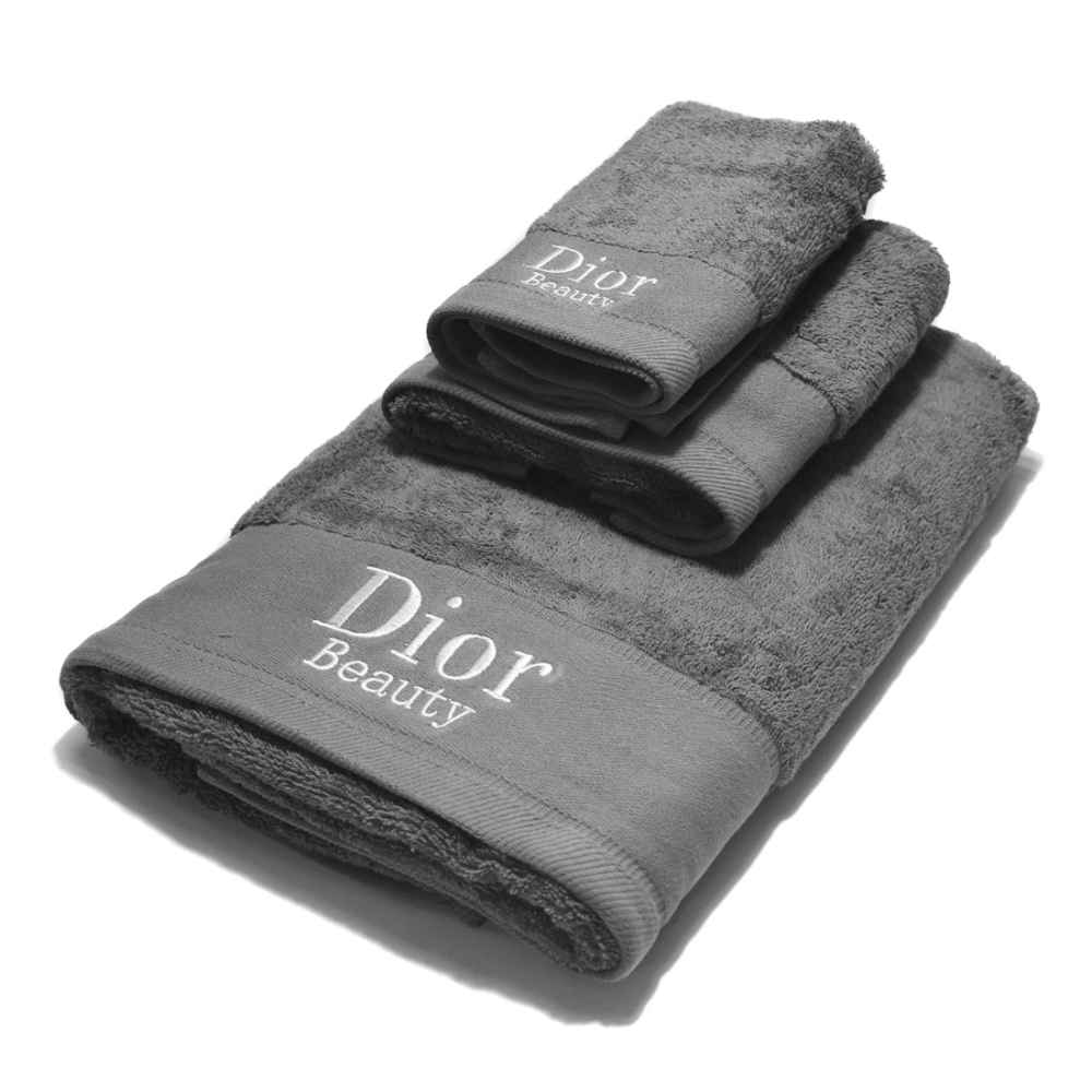 Dior Embroidered Grey Premium Towel - Set of 3-thumb-0