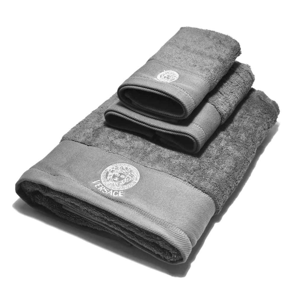 Versace Embroidered logo Grey Premium Towel - Set of 3-thumb-0