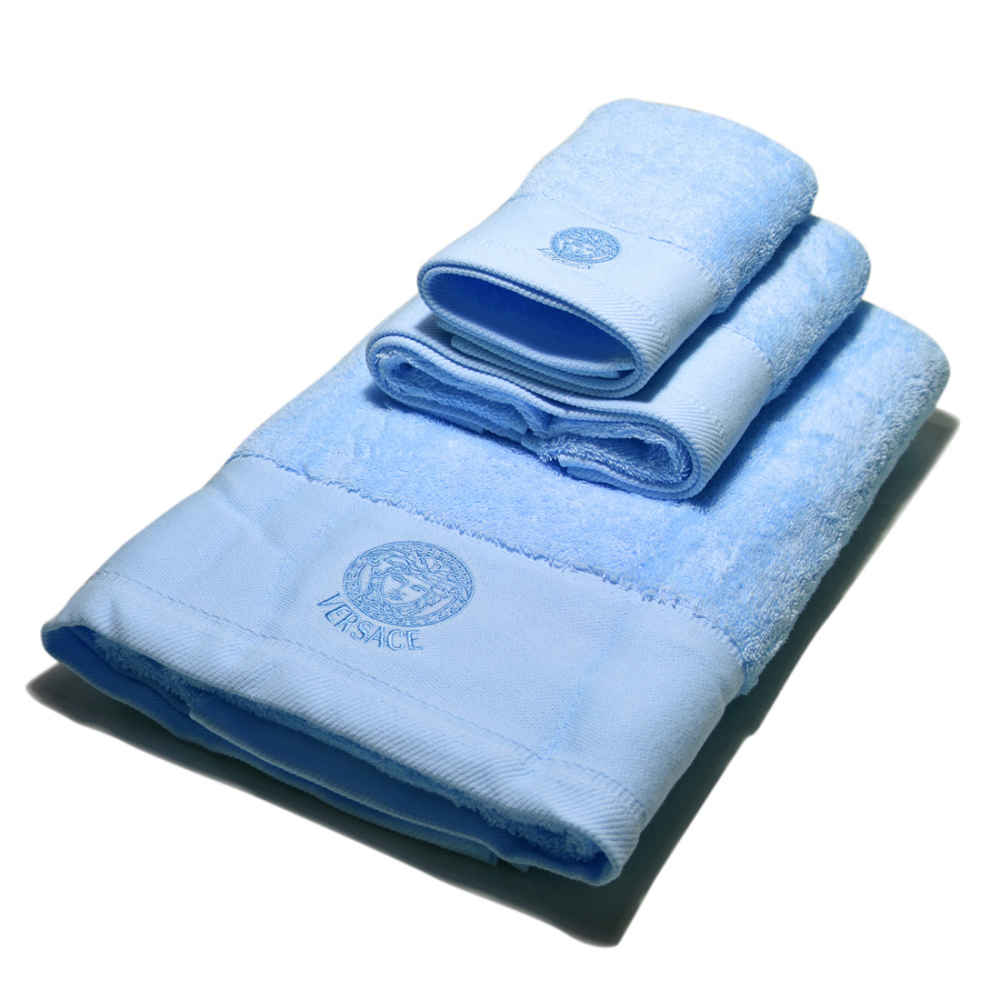 Versace Embroidered logo Blue Premium Towel - Set of 3-thumb-0