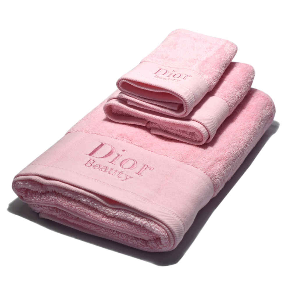 Dior Embroidered Pink Premium Towel - Set of 3-thumb-0