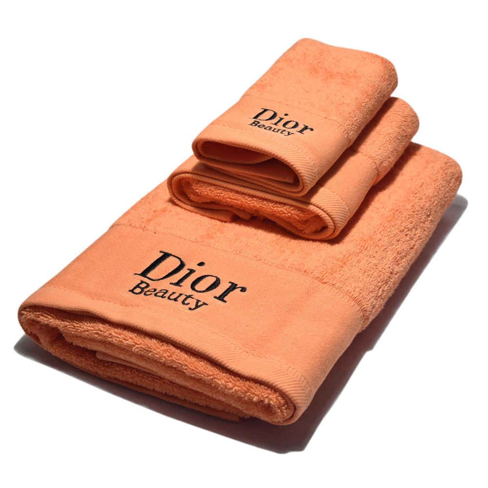 Dior Embroidered Orange Premium Towel - Set of 3-thumb-0