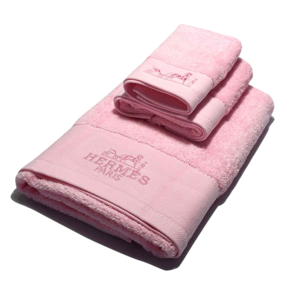 Hermes Paris Embroidered logo Pink Towel - Set of 3-thumb-0