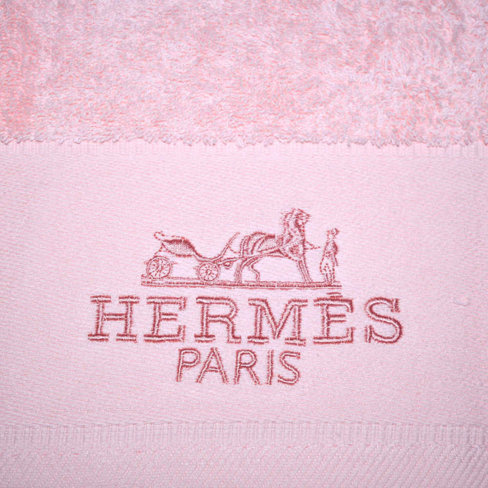 Hermes Paris Embroidered logo Pink Towel - Set of 3-thumb-4
