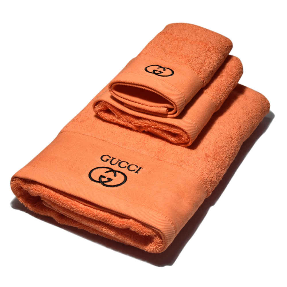 Gucci Embroidered Orange Premium Quality Towel - Set of 3-thumb-0
