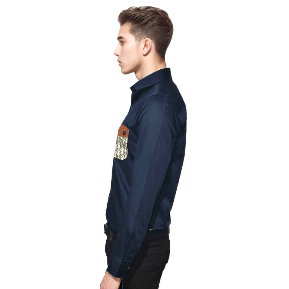 Dior Oblique Pattern Pocket Logo Blue Premium Shirt-2